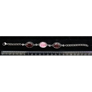 Браслет из граната и турмалина (кабошоны-мозаика), овал, 18х13мм, на цепочке