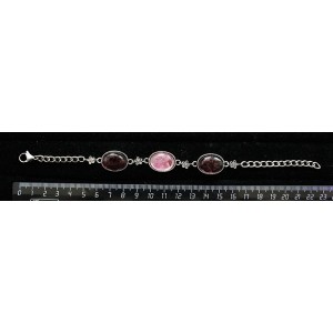 Браслет из граната (кабошон-мозаика) и турмалина розового (кабошон-мозаика), овал, 18х13мм, на цепочке