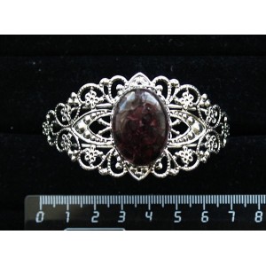 Браслет из граната (кабошон-мозаика), овал 25х18мм, жесткая основа, цвет ант.серебро