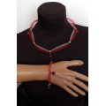 Комплект: колье и браслет из яшмы красной на сетке, цвет красный и белый, шарик 10мм