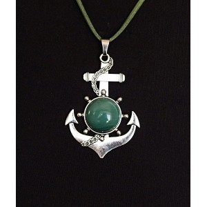 Кулон из агата зеленый (тонировка) "якорь", круг 20мм