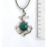 Кулон из агата зеленый (тонировка) "якорь", круг 20мм