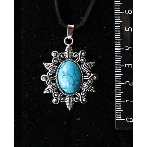 Кулон из бирюзы иск., овал, 18х13мм, оправа "папоротник"