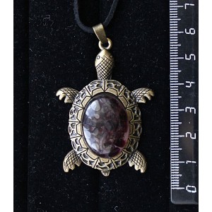 Кулон из граната (кабошон-мозаика), овал 25х18мм, "черепаха" оправа цвет бронза