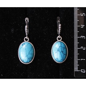 Серьги из бирюзы иск., простой овал 18х13мм, швензы посеребрение