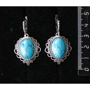 Cерьги из бирюзы иск., овал 18х13мм, оправа "трилистник", швензы посеребрение