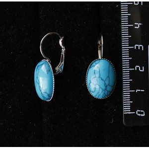 Серьги из бирюзы иск., овалы 18х13мм, замок петелька