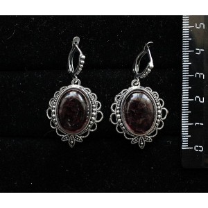 Cерьги из граната (кабошон-мозаика), овал 18х13мм, оправа "трилистник", швензы посеребрение