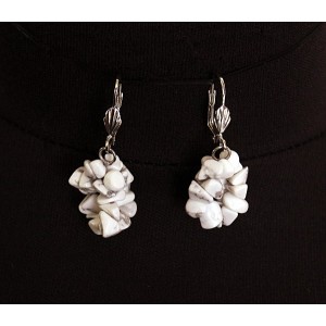 Серьги из камня каулит (натуральный, имитация кахолонга), галтовка, две нити