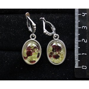 Серьги из хризолита и граната (кабошон-мозаика), простой овал 18х13мм, швензы посеребрение
