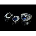 Комплект: кольцо и серьги из циркона, малый круг с огранкой, цвет синий, мельхиор