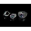 Комплект: кольцо и серьги из циркона, круг с огранкой, цвет хамелеон, мельхиор