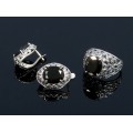 Комплект: кольцо и серьги из циркона, овал с огранкой, цвет черный, мельхиор