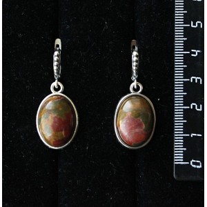 Серьги из яшмы пикассо, простой овал 18х13мм, швензы посеребрение