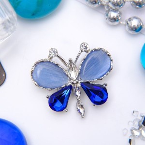 Брошь кошачий глаз (синт.) "Бабочка" летняя, синий, цвет серебристый