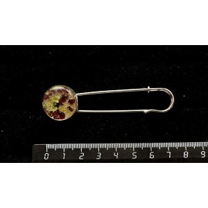 Брошь-булавка с хризолитом и гранатом (кабошон-мозаика), круг 20мм