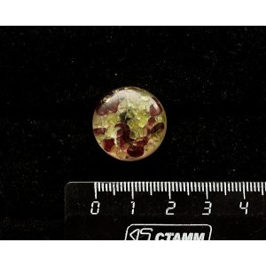 Брошь из хризолита и граната (кабошон-мозаика), круг 20мм