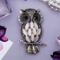 Брошь "Сова таёжная", цвет серый в черненом серебре