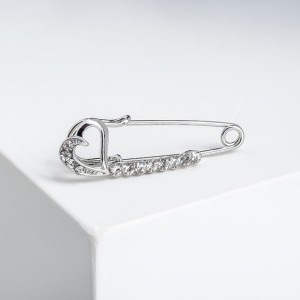 Булавка малая "Сердце" 4 см, цвет белый, цвет серебристый