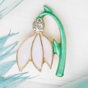 Брошь "Цветок подснежник", цвет бело-зеленый, цвет золотистый