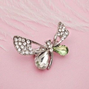 Брошь "Бабочка изящная", цвет бело-зеленый, цвет серебристый