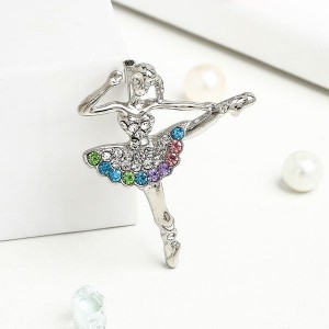 Брошь спортивная "Балерина" фуэте, разноцветная, цвет серебристый