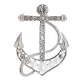 Брошь "Якорь" с бусинками, цвет белый, цвет серебристый