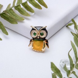 Брошь "Сова" мультяшная, цвет черно-желтый, цвет золотистый