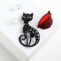Брошь "Кошка" грация, цвет черный в черном металле