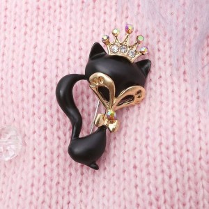 Брошь "Кошечка" загадочная, цвет черно-белый, цвет золотистый