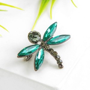 Брошь "Стрекозка-галтовка мелкая", цвет серо-зеленый в сером металле