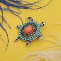 Брошь "Черепашка", этническая, разноцветная, цвет серебристый