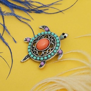 Брошь "Черепашка", этническая, разноцветная, цвет серебристый