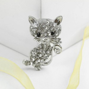 Брошь "Котик", цвет белый, цвет серебристый