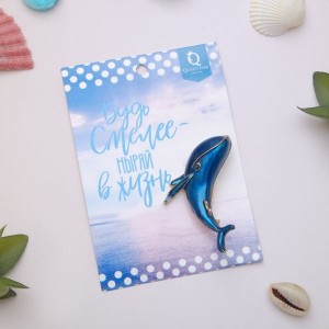 Брошь "Кит", цвет синий, цвет золотистый