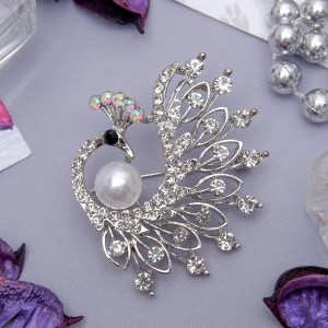 Брошь "Жар-птица" с жемчужиной, цвет бело-радужный, цвет серебристый