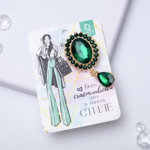 Брошь "Овал" с каплей, цвет зелёный, цвет золотистый