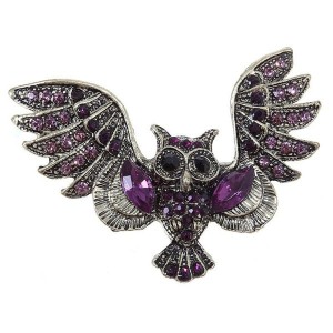 Брошь "Сова", цвет фиолетовый в черненом серебре