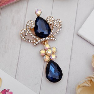 Брошь "Императрица" с подвеской, цвет сине-белый, цвет золотистый