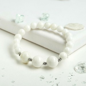 Браслет шар №6+№10 агат белый (иск.) с перемычками