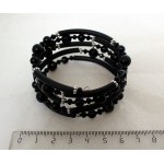 Браслет из черного агата, 5 оборотов, шарики 8мм огранка и 6мм с трубочками