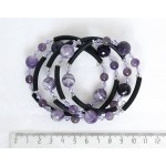 Браслет из аметиста, 5 оборотов, шарики 12мм (огранка) и 6мм  с трубочками