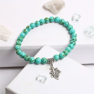 Браслет с подвеской шар №8 бирюза (имитация) цвет зеленый