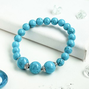 Браслет шар №6+№10 бирюза (имитация) с шапочками
