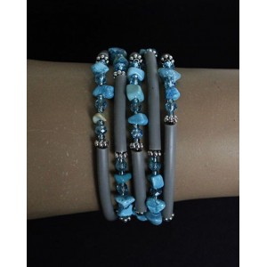 Браслет из бирюзы, 5 оборотов, галтовка с трубочками