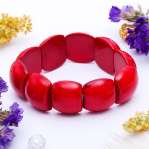 Браслет выпуклые сегменты коралл красный (имитация)