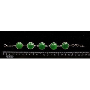 Браслет из кварца тонированного цвет хризопраз, круг 18мм, 5 камней, на цепочке