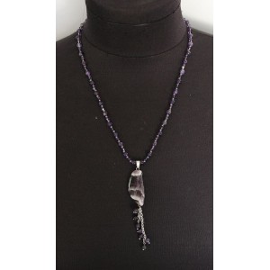 Колье-кулон из аметиста, галтовка 25-35мм и шарик 6мм