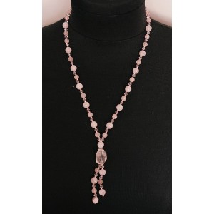 Колье-галстук из розового кварца, крупная огранка и шарик 8мм