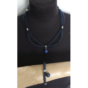 Комплект: колье и браслет из лазурита на сетке, цвет синий, шарик 12мм